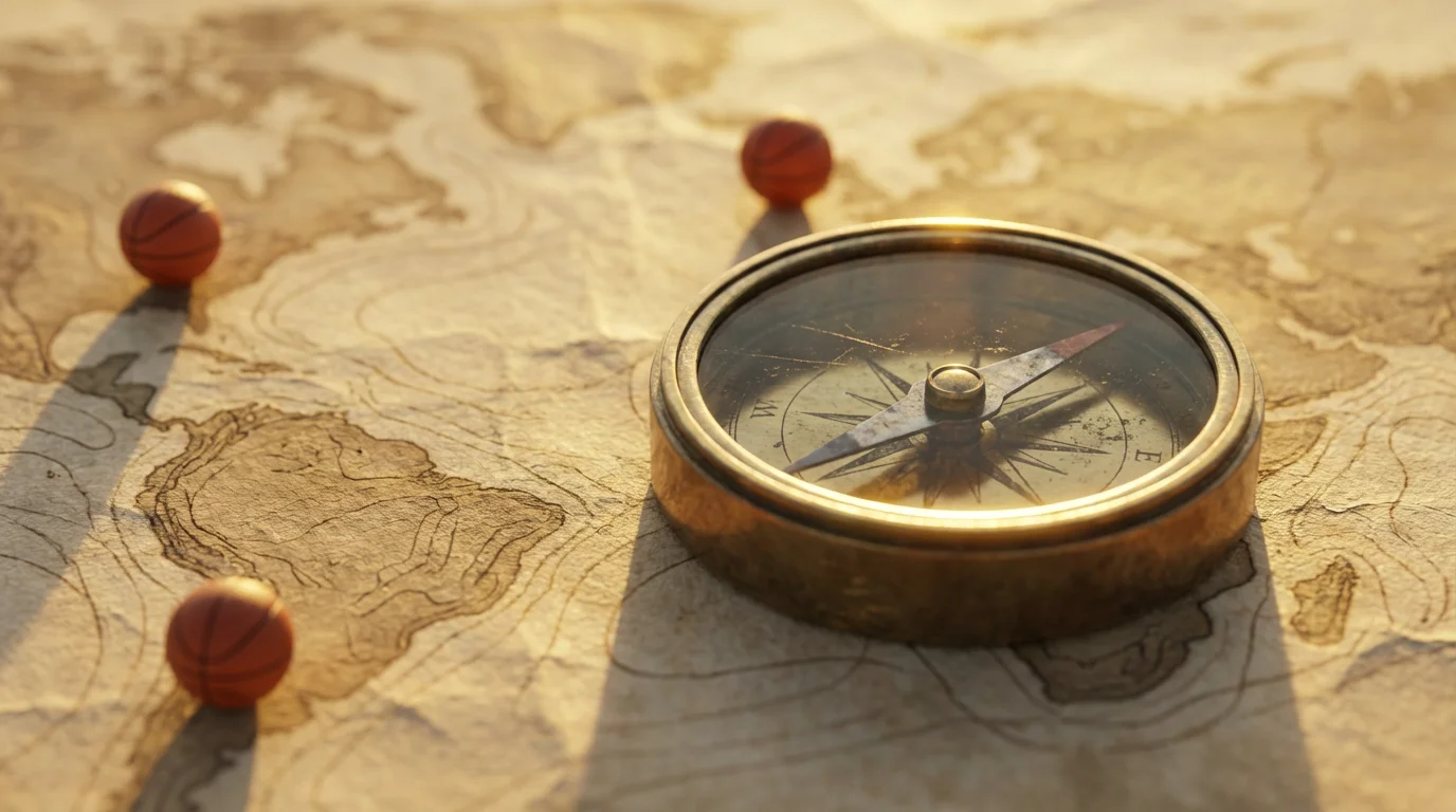A close-up of a vintage compass on a map, representing navigating regional sports blackouts.
