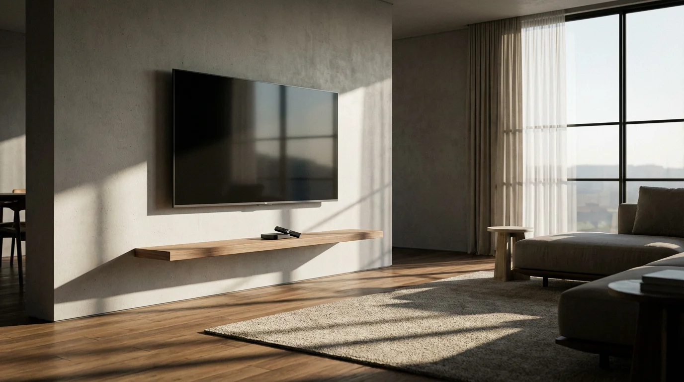 A modern living room with a TV and a small streaming stick representing cloud DVR.