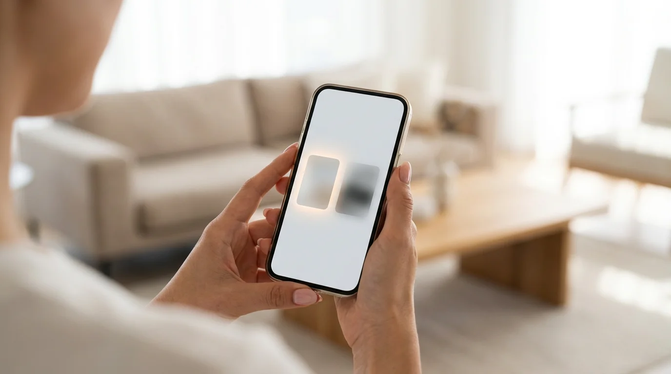 A person holds a smartphone, selecting a subscription plan on a clean, modern interface.