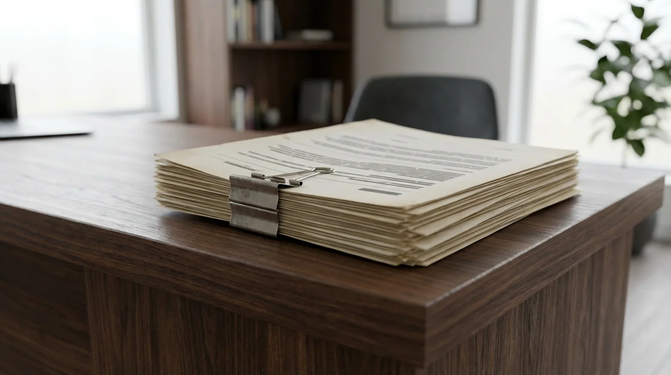 A stack of generic legal documents representing streaming licensing agreements on a modern desk.