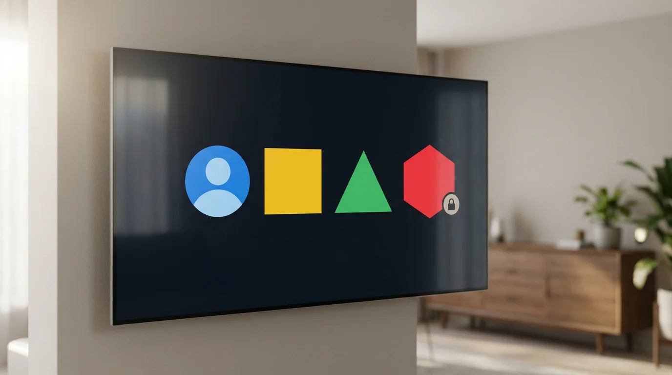 A TV screen showing four abstract user profiles for a streaming service.