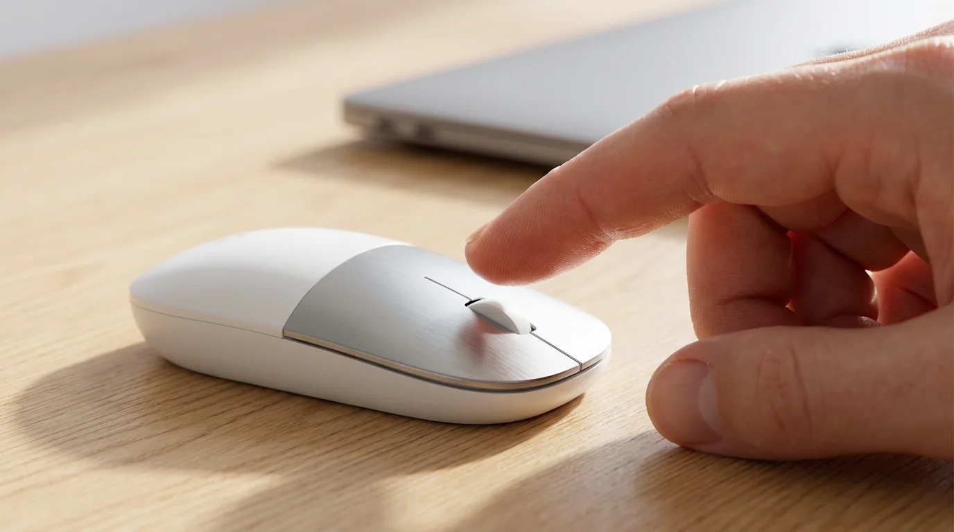 Close-up of a hand hovering over a computer mouse, about to click to resubscribe.