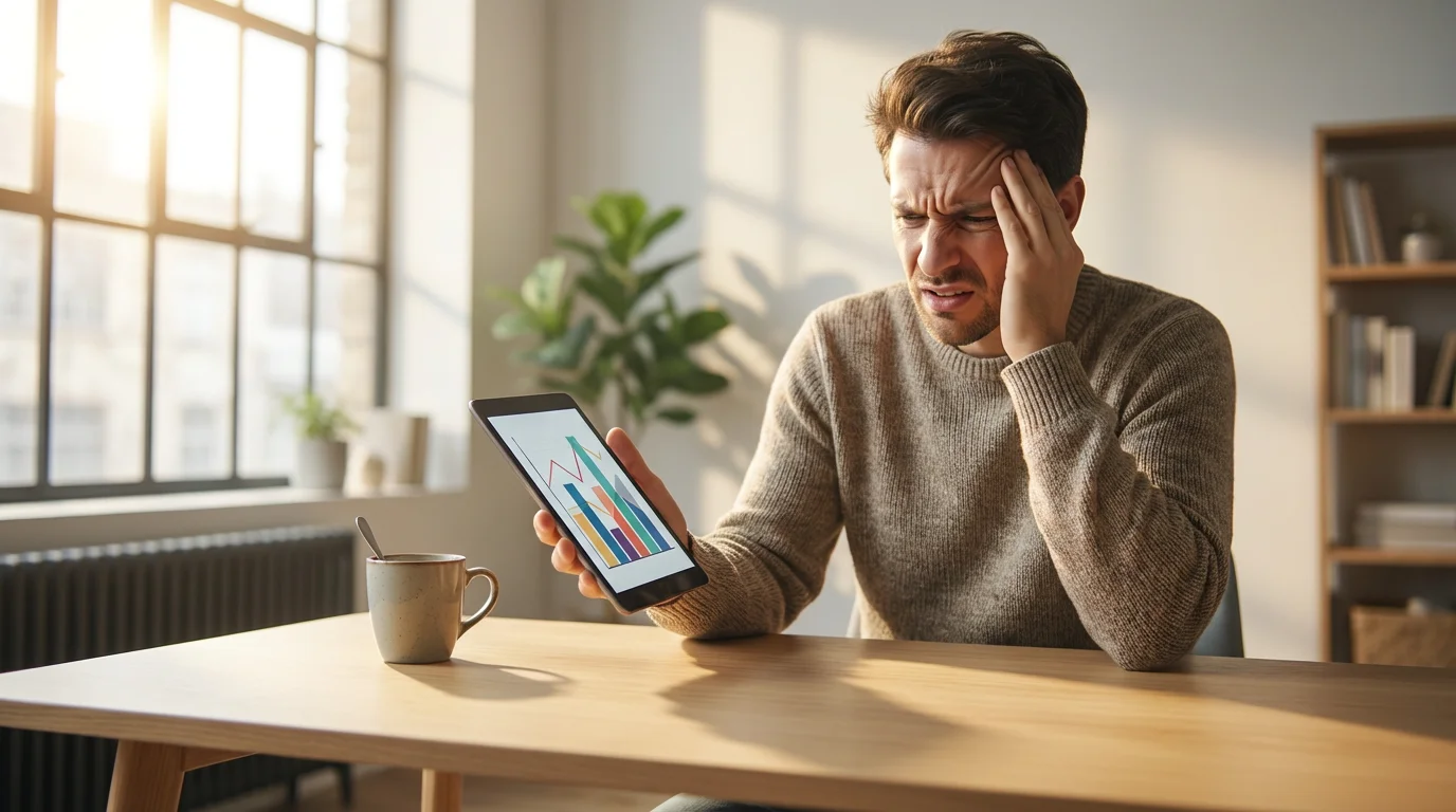 Low angle shot of a frustrated person looking at an unexpected charge on a tablet.
