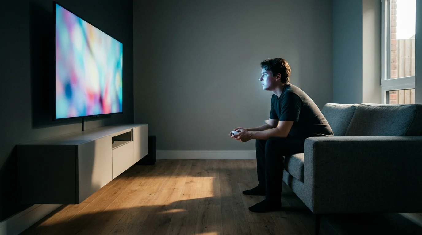 A person holding a gaming controller, playing a video game directly on a smart TV.
