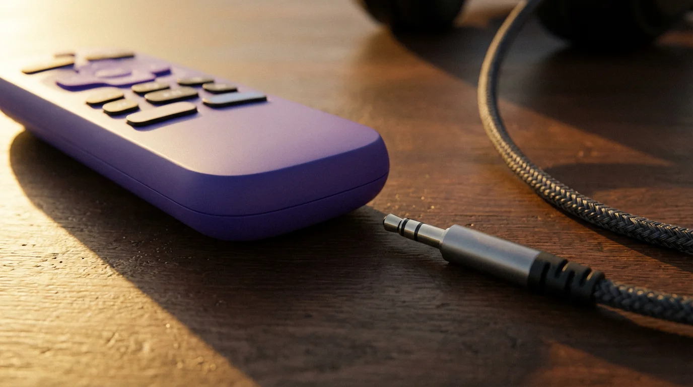 Close-up of a simple streaming remote incompatible with a gaming headset cable.