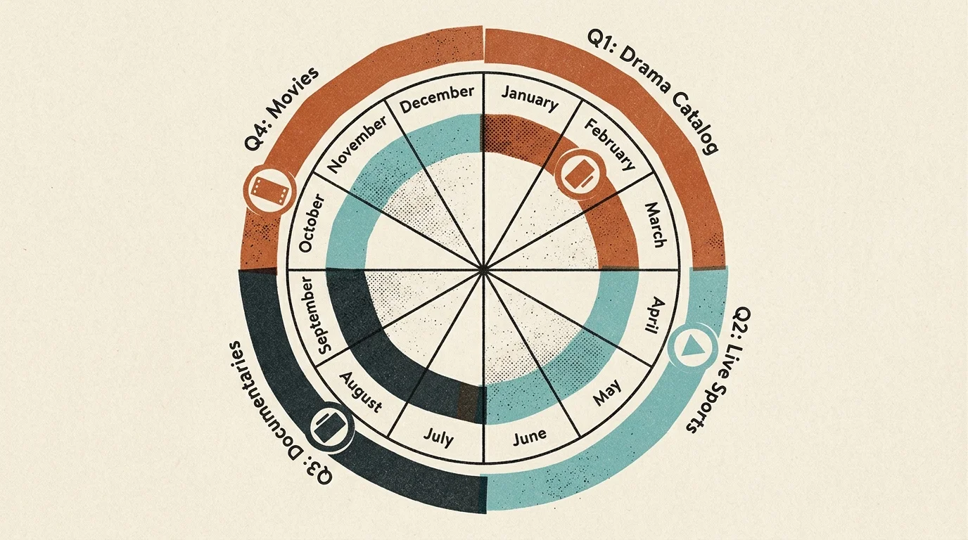 Circular wheel graphic dividing the twelve months of the year into four quarterly streaming categories.