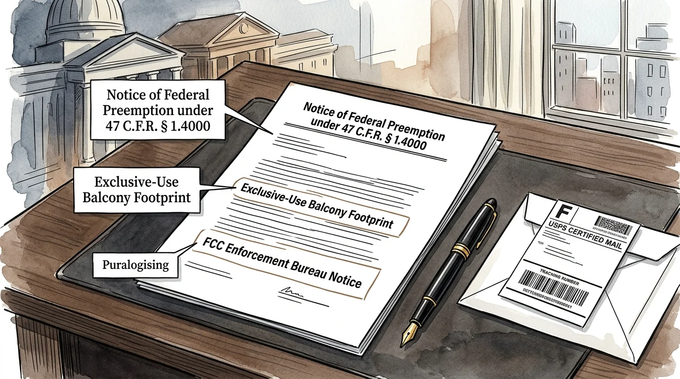 Illustration of a formal legal letter on a desk beside a fountain pen and a certified mail envelope.